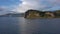 Aerial view of the seascapes of Kamchatka. Majestic cliffs, hills, mountains and sea.