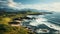 Aerial view seashore with hills