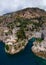 Aerial view of the seashore of southern Italy. Incredible beauty panorama of mountains and sea. Travel and tourism. Summer day.