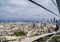 Aerial view Seattle downtown under dramatic cloudy sky