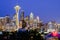 Aerial view of Seattle skylines during blue hour