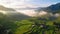 aerial view see the field at sunset rice terraces and mountain beautiful landscape.AI generated