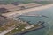 Aerial view service harbor at Dutch island Texel