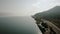 Aerial view of Sevan lake and Yerevan-Sevan highway and beautiful pine forest