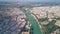 Aerial view of Seville cityscape and the Guadalquivir river, Spain