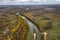 Aerial view of the Seym River at Baturyn in Ukraine. Beautiful autumn river landscape.