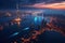 Aerial view of shanghai skyline at night,China, Dubai and the Persian gulf at, AI Generated