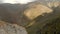 Aerial view of the sharp rock in the Chegem Gorge. Kabardino-Balkaria Republic of Russia. Autumn summer. Aerial panorama