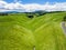 Aerial view sheep farm hill, Rotorua, New Zealand