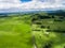 Aerial view sheep farm hill, Rotorua, New Zealand