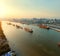 Aerial view of ship port and chaopraya river in bangkok thailand