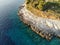 Aerial view of a shore of the Adriatic sea in Premantura, Medulin, Istria, Croatia