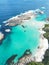 Aerial view of a shore with teal waters in Denmark, Great Southern region, Western Australia