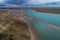 Aerial view of the shoreline of the lake, view from above