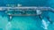 Aerial view shot of crude oil tanker ship anchored at the oil te