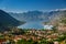 Aerial view showcases the picturesque Kotor town in Montenegro