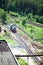 Aerial view of shunting train on industrial plant