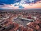 Aerial View of Sibiu at sunset in Transylvania, Rumania