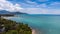 Aerial view of Sichon beach and bay blends with the blue sea.