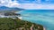 Aerial view of Sichon beach and bay blends with the blue sea.