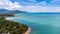 Aerial view of Sichon beach and bay blends with the blue sea.