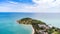 Aerial view of Sichon beach and bay blends with the blue sea.