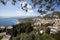 Aerial view Sicily, Mediterranean Sea and coast. Taormina, Italy