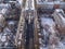 Aerial view of the Siegestor or Victory Gate in Munich in winter