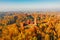 Aerial view of the Sigulda castle during golden autumn season.