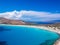 Aerial view of Simos beach in Elafonisos island in Greece. Elafonisos is a small Greek island the Peloponnese with idyllic exotic