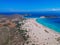 Aerial view of Simos beach in Elafonisos island in Greece. Elafonisos is a small Greek island the Peloponnese with idyllic exotic