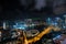 Aerial view of Singapore business district and city at night in