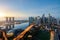 Aerial view of Singapore business district and city at twilight