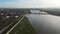 Aerial view of Sixteenth century Mustafa Pasha Bridge Old Bridge over Maritsa river in town of Svilengrad, Bulga