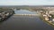 Aerial view of Sixteenth century Mustafa Pasha Bridge Old Bridge over Maritsa river in town of Svilengrad, Bulga