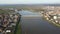 Aerial view of Sixteenth century Mustafa Pasha Bridge Old Bridge over Maritsa river in town of Svilengrad, Bulga