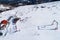 Aerial View of skiers at Ski Resort Vasilitsa in the mountain ra