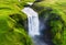 Aerial view on the Skogafoss waterfall in Iceland. Landscape from air. Famous place in Iceland.