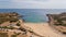 Aerial. View from the sky of the beach of Ingrina Villa to Bishpo. Portugal Algarve