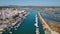 Aerial. View from the sky boats moored to pier. Fuseta Tavira