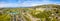 Aerial view of the skyline of Harlech with it`s 12th century castle, Wales, United Kingdom