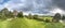 Aerial view of the Skyline of the historic town of Raphoe and the castle remains in County Donegal - Ireland - All