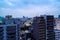 Aerial view of skyscrapers in Shinjuku area in Tokyo, Japan. Morning with cloudy sky