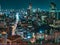 Aerial view of the skyscrapers and streets of Tokyo, Japan at night