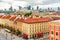 Aerial view of skyscrapers and Warsaw Old town.