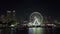 Aerial view of Skyviews Miami Observation Wheel at Bayside Marketplace with reflections in Biscayne Bay water and