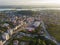 Aerial view of Slatina city and river Olt, Romania