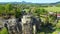 Aerial view of Sloup Castle in Northern Bohemia, Czechia. Sloup rock castle in the small town of Sloup v Cechach, in the Liberec