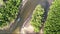 Aerial view of small boat riding on river in Thailand