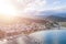 Aerial view on small Greek village by the sea.